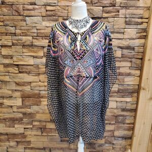 NOW COVER-UP BLACK SHORT SLEEVE POLYESTER ONE SIZE(2X-3X)